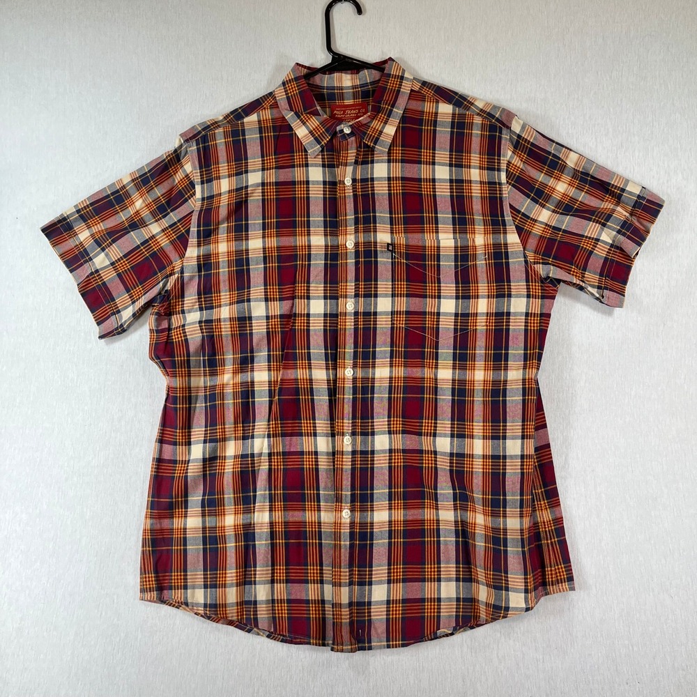 Vintage Polo Jeans Co Ralph Lauren Shirt Men L Red Blue Plaid Short Sleeve B/D